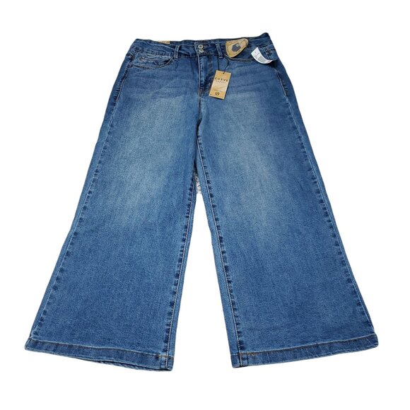 CROPPED Curve Appeal High Rise Wide Leg Stretch Blue Jeans Size 10 30 - Picture 1 of 8